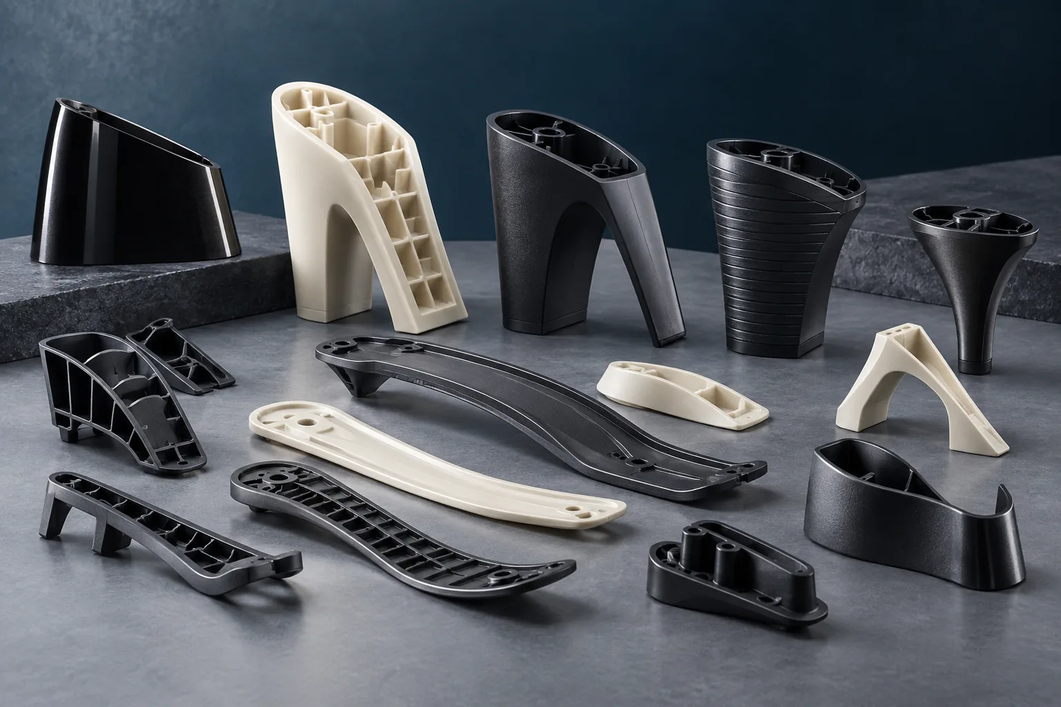 Immagine illustrativa: parti in plastica per calzature, senza riferimenti a un catalogo reale